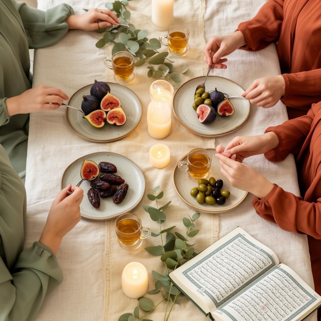 Dates, figs and tea laid out for a gathering